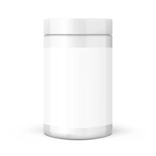 Vaso di plastica lucido bianco 3D con coperchio ed etichetta — Vettoriale Stock