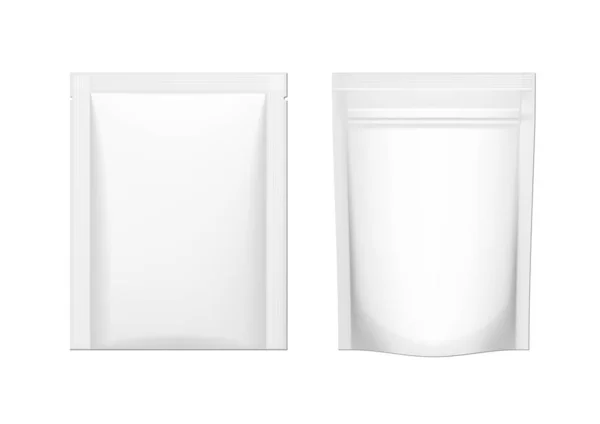 Deux paquet blanc Doy Pack et sachet pochette pack . — Image vectorielle