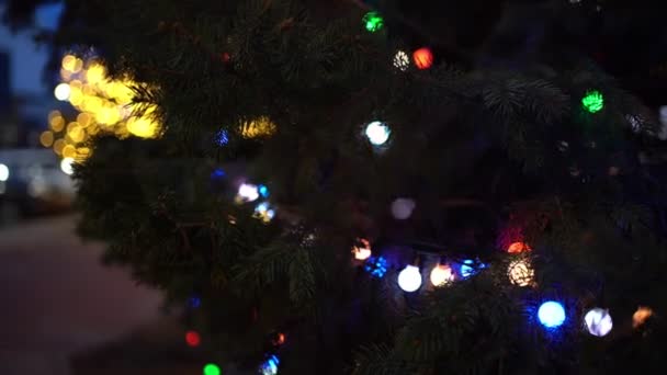 Χριστουγεννιάτικο δέντρο. Νυχτερινή πόλη. Νέο έτος. — Αρχείο Βίντεο