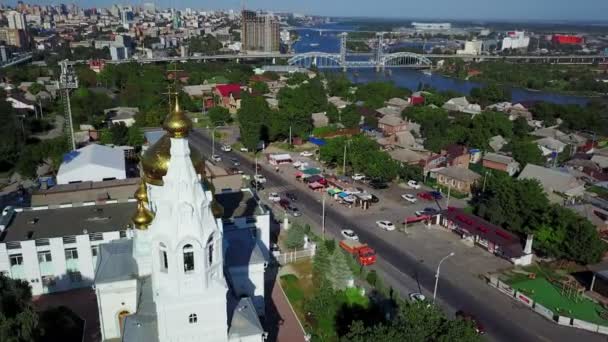 The dome of the Church and the cross top view over — стокове відео