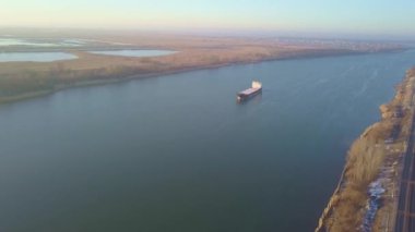 Ship at dawn on the don river, Rostov-on-don