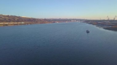 Ship at dawn on the don river, Rostov-on-don