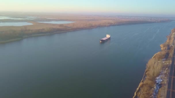 Ship at dawn on the don river, Rostov-on-don — ストック動画