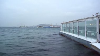 Cafe by the sea the rain in the winter in Turkey
