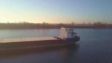 Ship at dawn on the don river, Rostov-on-don
