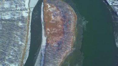 the don river in winter from above,  with snow