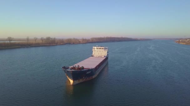 Ship at dawn on the don river, Rostov-on-don — Stockvideo