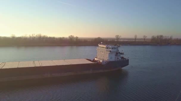 Ship at dawn on the don river, Rostov-on-don — Stockvideo