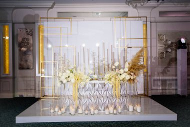 wedding table in the restaurant hall.