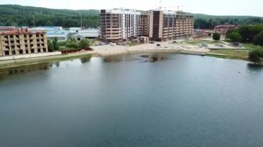 over lake Krugloe and town, city Goryachy Kluch,