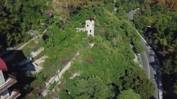 Gagra Abkhazia. Abandoned castle tower 24.07.2018 — Stockvideo