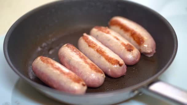 Sausages are fried pan. semi-finished products. — Stock Video