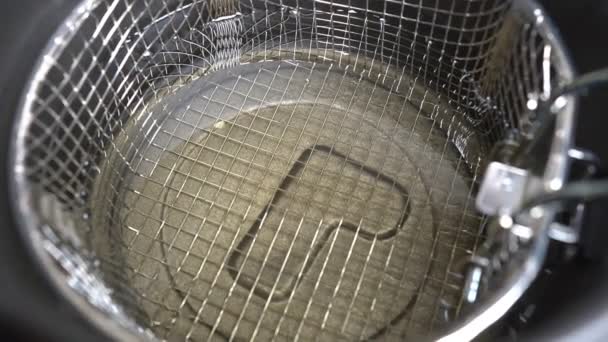 Basket for home mini deep fryer oil. view top. — Stock Video