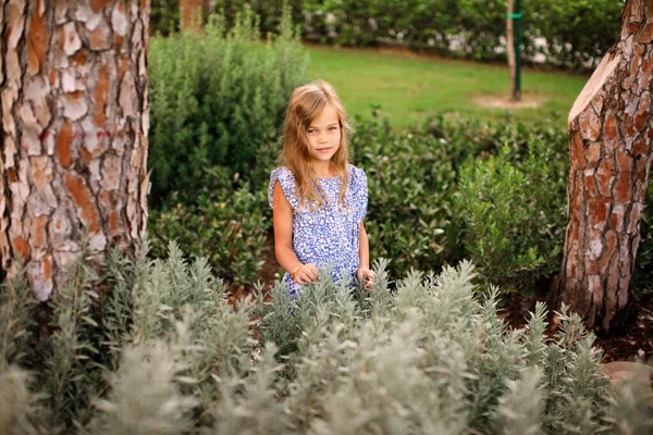 Kleines Mädchen steht im Park vor Ort — Stockfoto