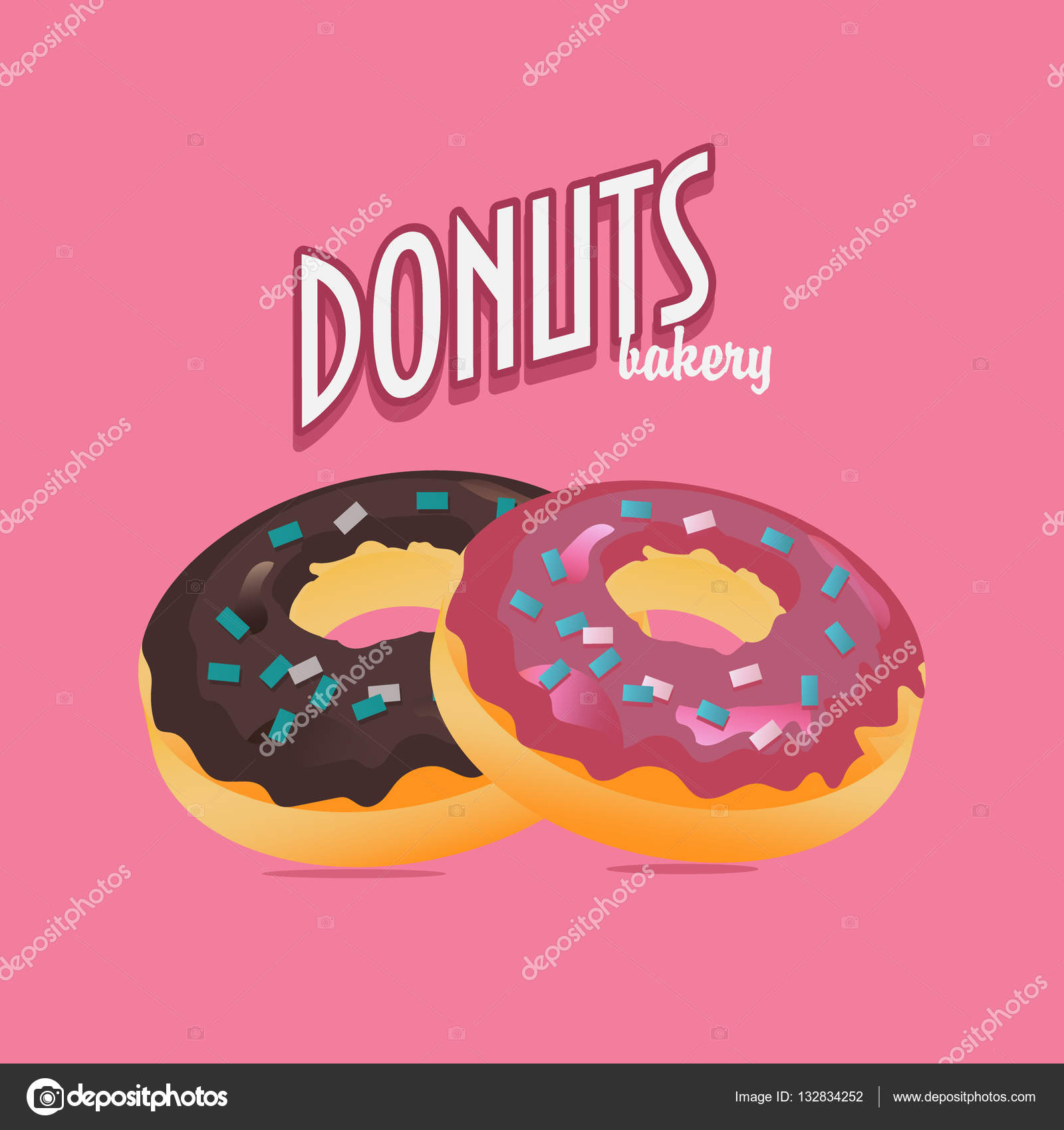 Doughnuts Icons With A Donuts Bakery Typography A Pink Glazed Donut And A Donut With A Chocolate Stock Vector C Tatadonets 132834252