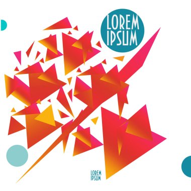 Mavi, kırmızı ve sarı degrade üçgenler ve diğer öğelerle birlikte modern geometrik arka plan.
