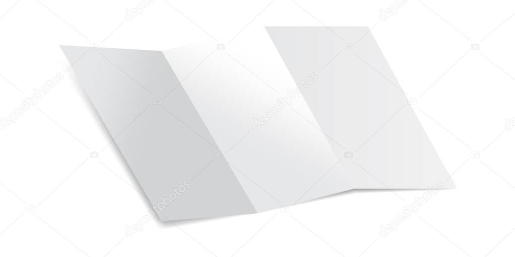 Trifold Blank Piece of Paper with shadows Mockup Vector Illustration.