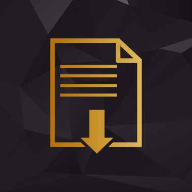 Dosya indirme işareti. Çokgenli arka planda altın stil.