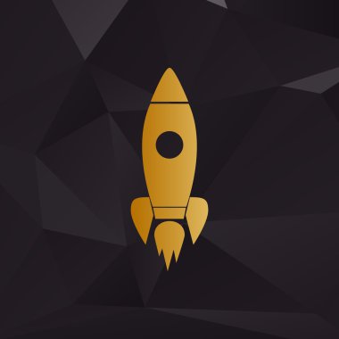 Roket işareti illüstrasyon. Çokgenler zemin üzerine altın tarzı.