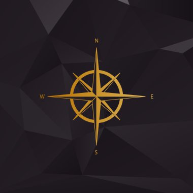 Rüzgar gülü işareti. Çokgenler zemin üzerine altın tarzı.