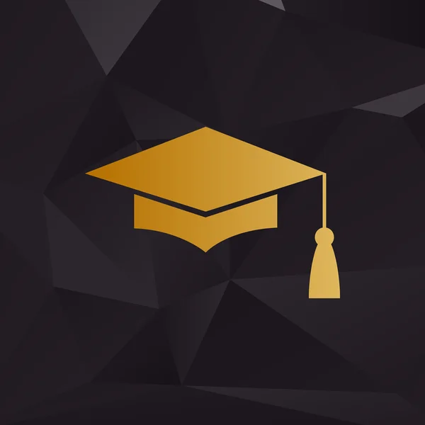 Tablero de mortero o casquillo de graduación, símbolo de educación. Estilo dorado sobre fondo con polígonos . — Vector de stock