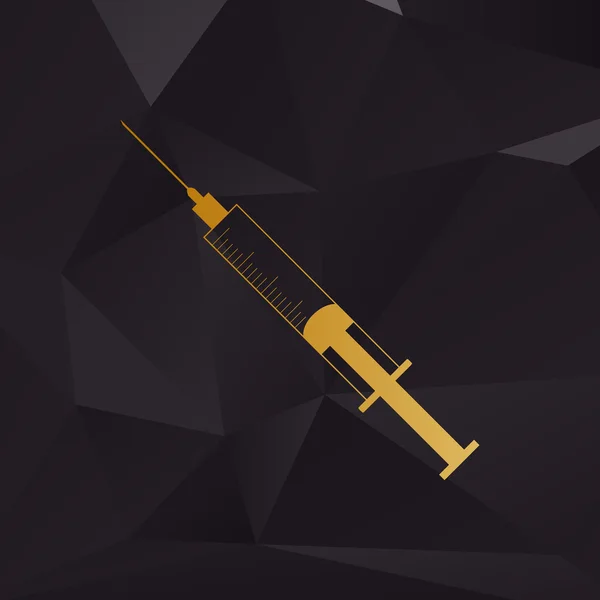Ilustração do signo da seringa. Estilo dourado no fundo com polígonos . — Vetor de Stock