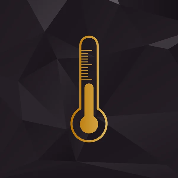Meteo διαγνωστική τεχνολογία θερμόμετρο σημάδι. Χρυσή στυλ σε φόντο με πολύγωνα. — Διανυσματικό Αρχείο