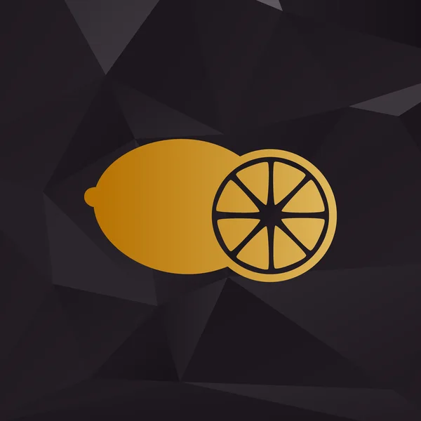 Σημάδι φρούτων λεμονιού. Χρυσή στυλ σε φόντο με πολύγωνα. — Διανυσματικό Αρχείο