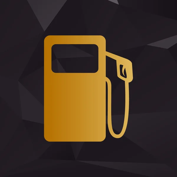 Gas pump tecken. Gyllene stil på bakgrund med polygoner. — Stock vektor