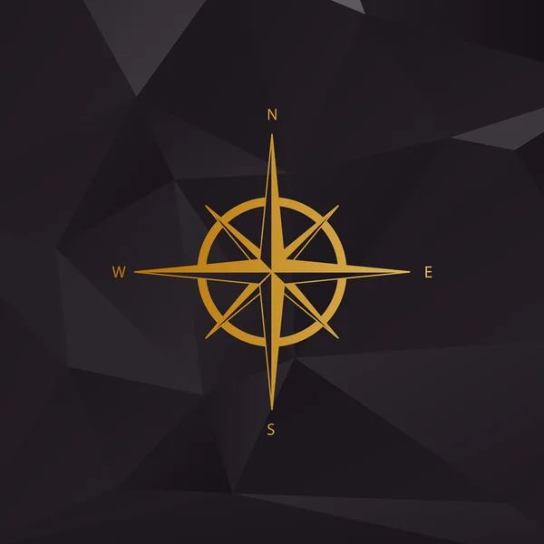 Signo de rosa de viento. Estilo dorado sobre fondo con polígonos . — Vector de stock