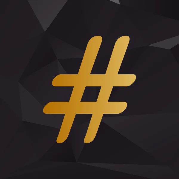 Ilustración de signo de hashtag. Estilo dorado sobre fondo con polígonos . — Archivo Imágenes Vectoriales