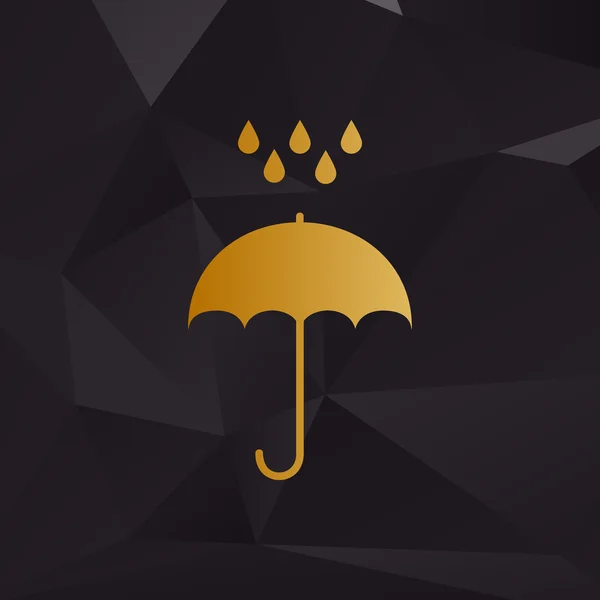 Deštník s kapkami vody. Déšť symbol ochrany. Plochý design styl. Zlatý styl na pozadí s mnohoúhelníky. — Stockový vektor