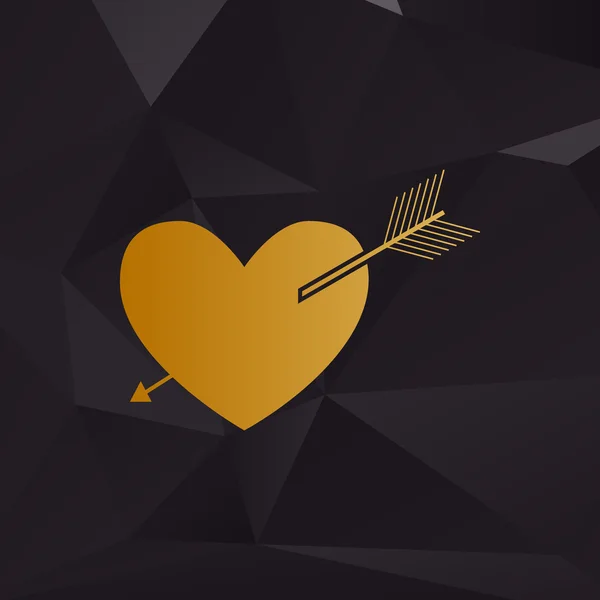 Signo de corazón de flecha. Estilo dorado sobre fondo con polígonos . — Archivo Imágenes Vectoriales