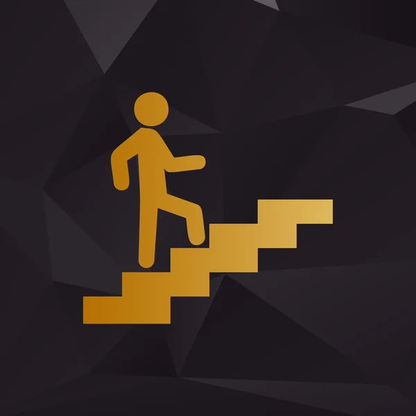 Άνθρωπος για τη σκάλα ανεβαίνει. Χρυσή στυλ σε φόντο με πολύγωνα. — Διανυσματικό Αρχείο