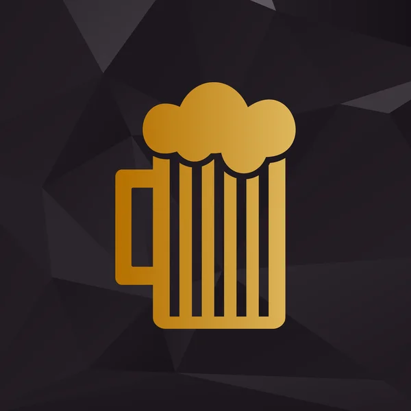 Ποτήρι μπύρας σημάδι. Χρυσή στυλ σε φόντο με πολύγωνα. — Διανυσματικό Αρχείο
