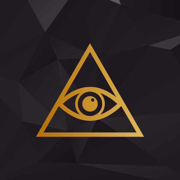 All seeing eye pyramid symbol. Freemason and spiritual. Golden style on background with polygons.
