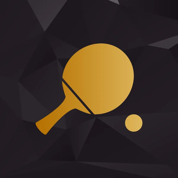 Весло з пінг-понг з м'ячем. Золотий стиль на фоні з багатокутниками . — стоковий вектор