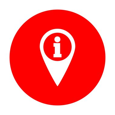 Harita göstergesi bilgi işareti ile. Beyaz simgesi üzerinde kırmızı daire.