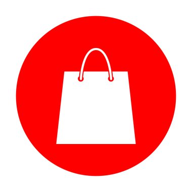 Alışveriş çantası illüstrasyon. Beyaz simgesi üzerinde kırmızı daire.