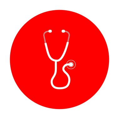 Stetoskop işareti illüstrasyon. Beyaz simgesi üzerinde kırmızı daire.