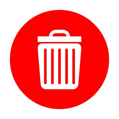 Çöp kutusu işareti illüstrasyon. Beyaz simgesi üzerinde kırmızı daire.