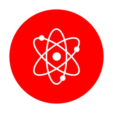 Atom işareti illüstrasyon. Beyaz simgesi üzerinde kırmızı daire.