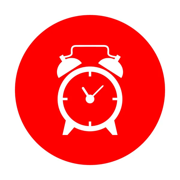 Väckarklocka tecken. Vit ikon på röd cirkel. — Stock vektor