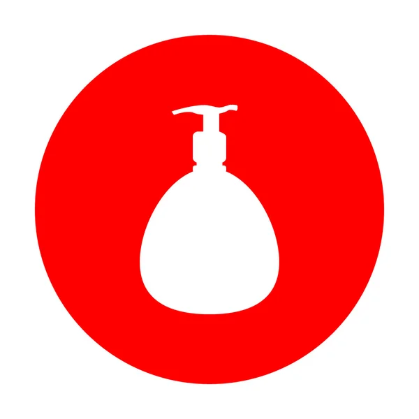 Gel, hab és folyékony szappan. Adagoló szivattyú műanyag palack sziluettje. Fehér ikon piros kör. — Stock Vector