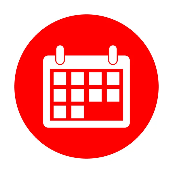 Illustrazione segno calendario. Icona bianca sul cerchio rosso . — Vettoriale Stock