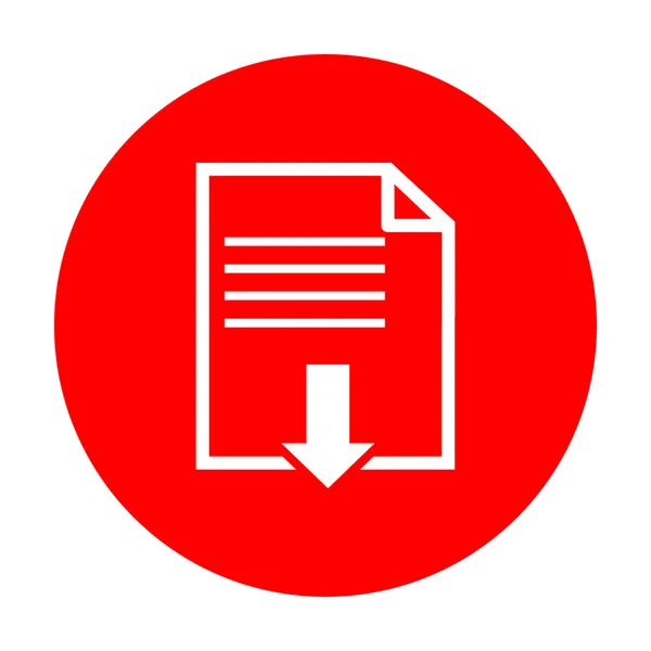 Signo de descarga de archivos. Icono blanco en círculo rojo . — Archivo Imágenes Vectoriales