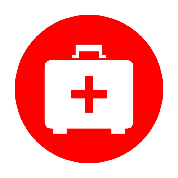 Signe médical de la boîte de premiers soins. Icône blanche sur cercle rouge . — Image vectorielle