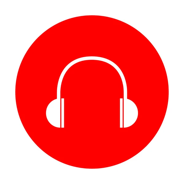 Fones de ouvido sinal ilustração. Ícone branco no círculo vermelho . —  Vetores de Stock