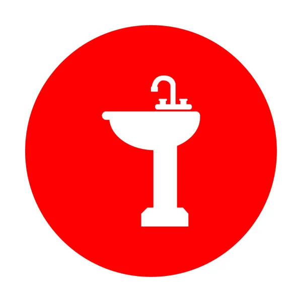 Fürdőszoba mosogató jele. Fehér ikon piros kör. — Stock Vector