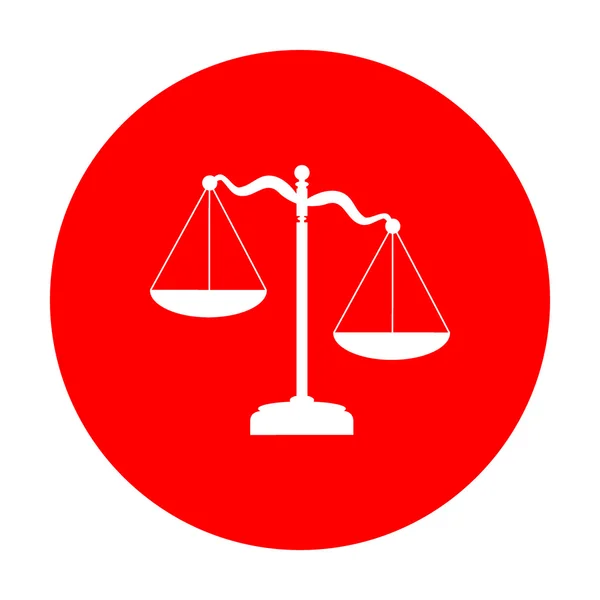 Zeichen der Gerechtigkeit. weißes Symbol auf rotem Kreis. — Stockvektor